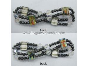 Hematite Beads and Alloy Spacer Religious Bracelet 7.8inch